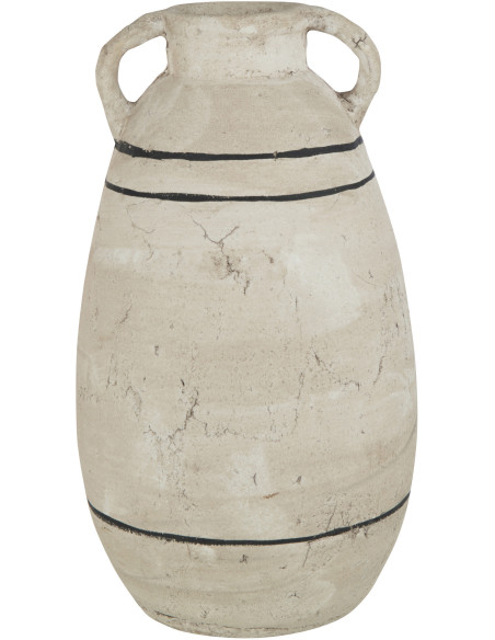 Vase Amphore Hauteur 40 cm en Terre cuite Beige Noir Motif lignes Machoko J-Line - 1