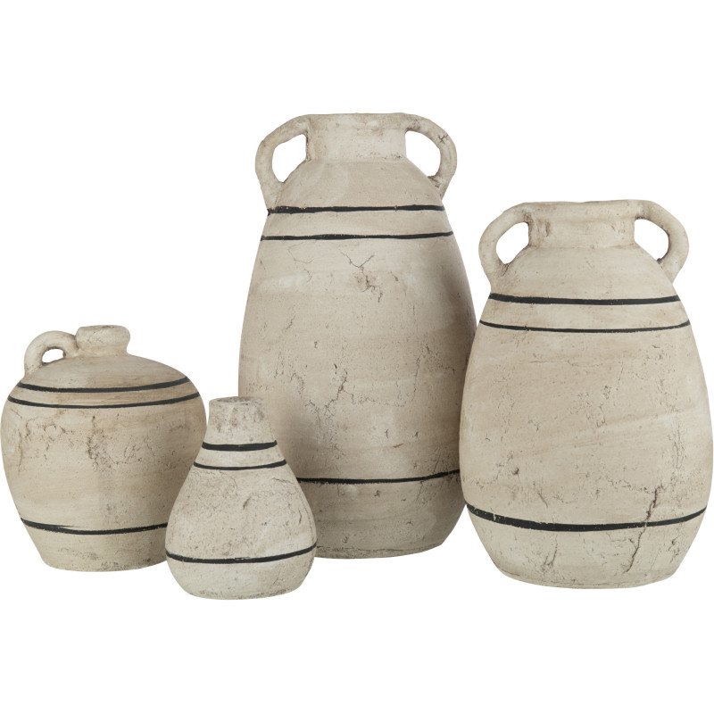 Vase Amphore Hauteur 40 cm en Terre cuite Beige Noir Motif lignes Machoko J-Line - 2