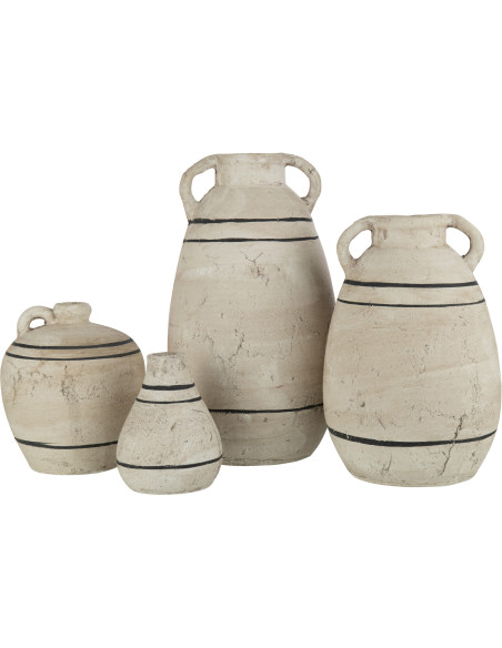 Vase Amphore Hauteur 40 cm en Terre cuite Beige Noir Motif lignes Machoko J-Line - 2