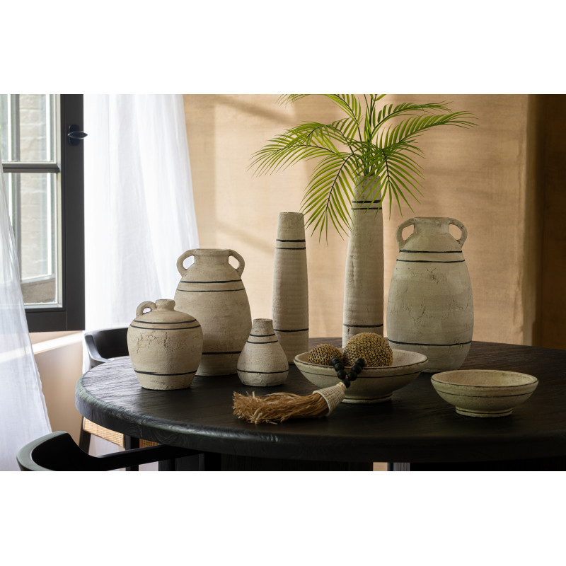 Vase Amphore Hauteur 40 cm en Terre cuite Beige Noir Motif lignes Machoko J-Line - 3