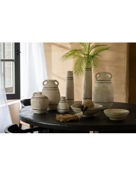 Vase Amphore Hauteur 40 cm en Terre cuite Beige Noir Motif lignes Machoko J-Line - 3
