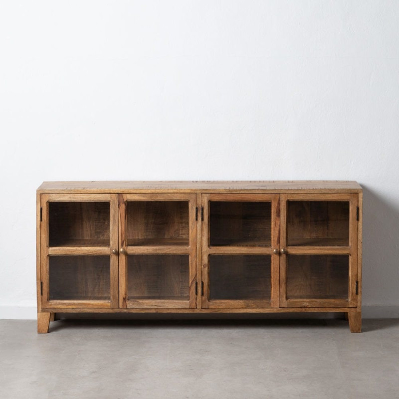 Grand Buffet Enfilade moderne Bas 4 portes en Bois de manguier Naturel Verre Transparent Saimon - 10