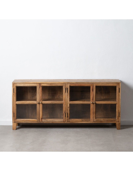 Grand Buffet Enfilade moderne Bas 4 portes en Bois de manguier Naturel Verre Transparent Saimon - 10