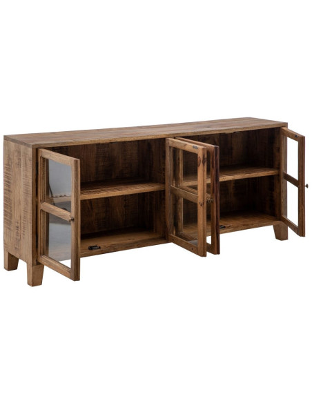 Grand Buffet Enfilade moderne Bas 4 portes en Bois de manguier Naturel Verre Transparent Saimon - 3