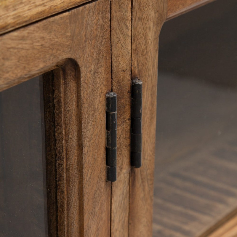 Grand Buffet Enfilade moderne Bas 4 portes en Bois de manguier Naturel Verre Transparent Saimon - 4