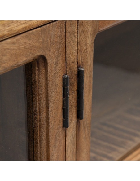 Grand Buffet Enfilade moderne Bas 4 portes en Bois de manguier Naturel Verre Transparent Saimon - 4