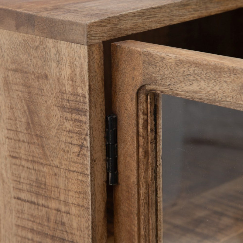 Grand Buffet Enfilade moderne Bas 4 portes en Bois de manguier Naturel Verre Transparent Saimon - 5