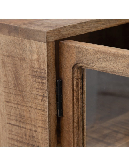 Grand Buffet Enfilade moderne Bas 4 portes en Bois de manguier Naturel Verre Transparent Saimon - 5