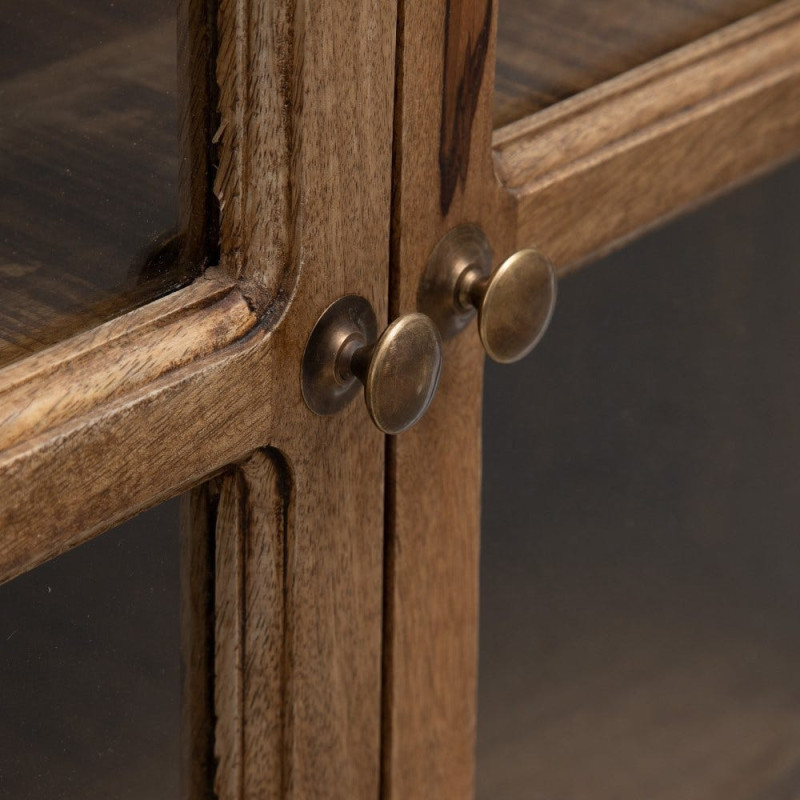 Grand Buffet Enfilade moderne Bas 4 portes en Bois de manguier Naturel Verre Transparent Saimon - 8