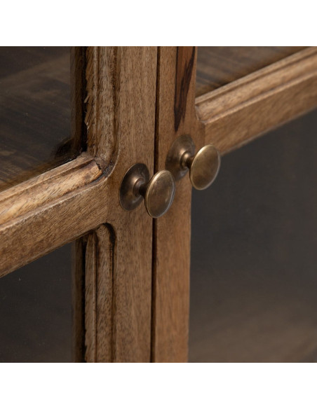 Grand Buffet Enfilade moderne Bas 4 portes en Bois de manguier Naturel Verre Transparent Saimon - 8