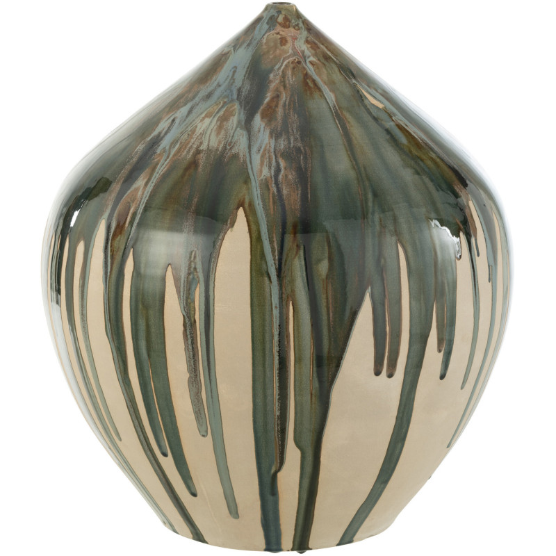 Vase Rond Hauteur 45 cm en Céramique Beige Vert Paint - 1