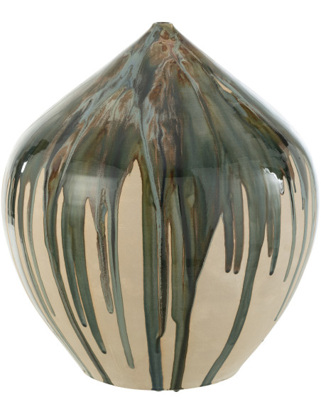 Vase Rond Hauteur 45 cm en Céramique Beige Vert Paint - 1