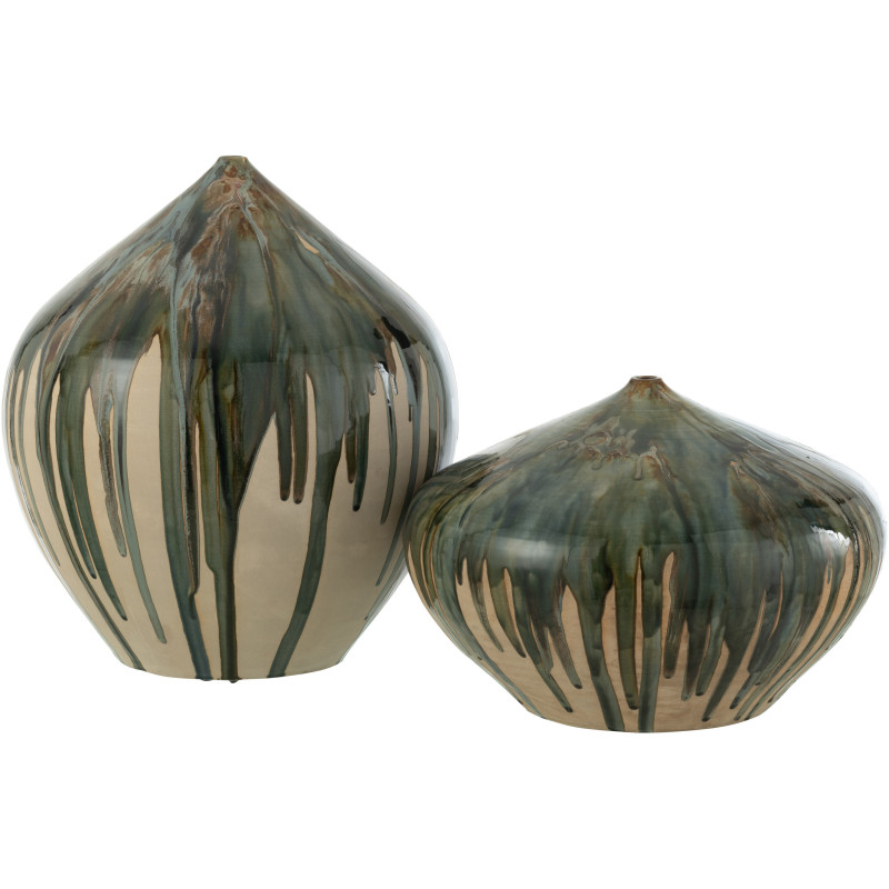 Vase Rond Hauteur 45 cm en Céramique Beige Vert Paint - 2