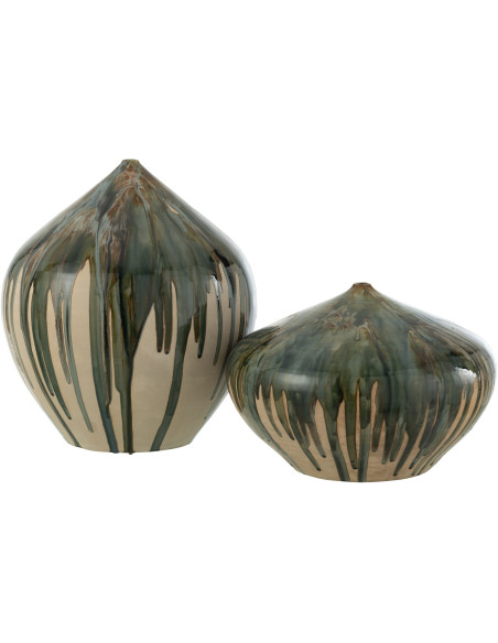 Vase Rond Hauteur 45 cm en Céramique Beige Vert Paint - 2