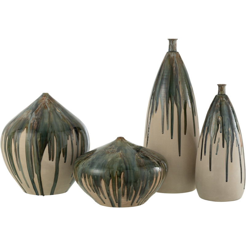 Vase Rond Hauteur 45 cm en Céramique Beige Vert Paint - 3