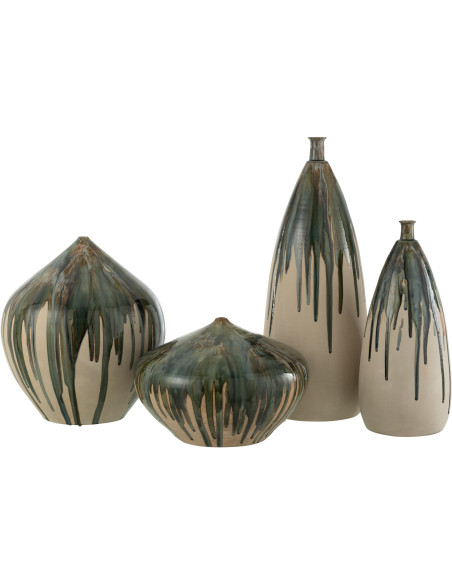 Vase Rond Hauteur 45 cm en Céramique Beige Vert Paint - 3