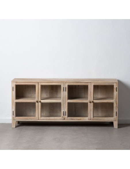 Grand Buffet Enfilade moderne Bas 4 portes en Bois de manguier Naturel Blanchi Verre Transparent Saimon - 10