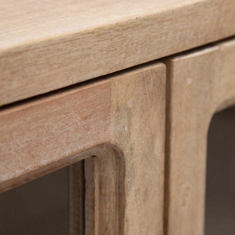 Grand Buffet Enfilade moderne Bas 4 portes en Bois de manguier Naturel Blanchi Verre Transparent Saimon - 4