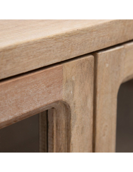 Grand Buffet Enfilade moderne Bas 4 portes en Bois de manguier Naturel Blanchi Verre Transparent Saimon - 4