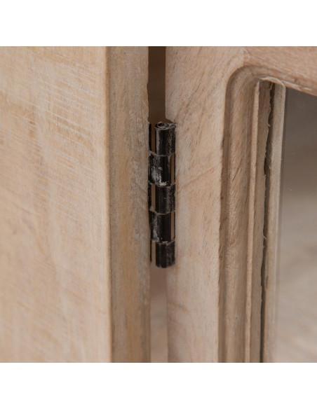 Grand Buffet Enfilade moderne Bas 4 portes en Bois de manguier Naturel Blanchi Verre Transparent Saimon - 5