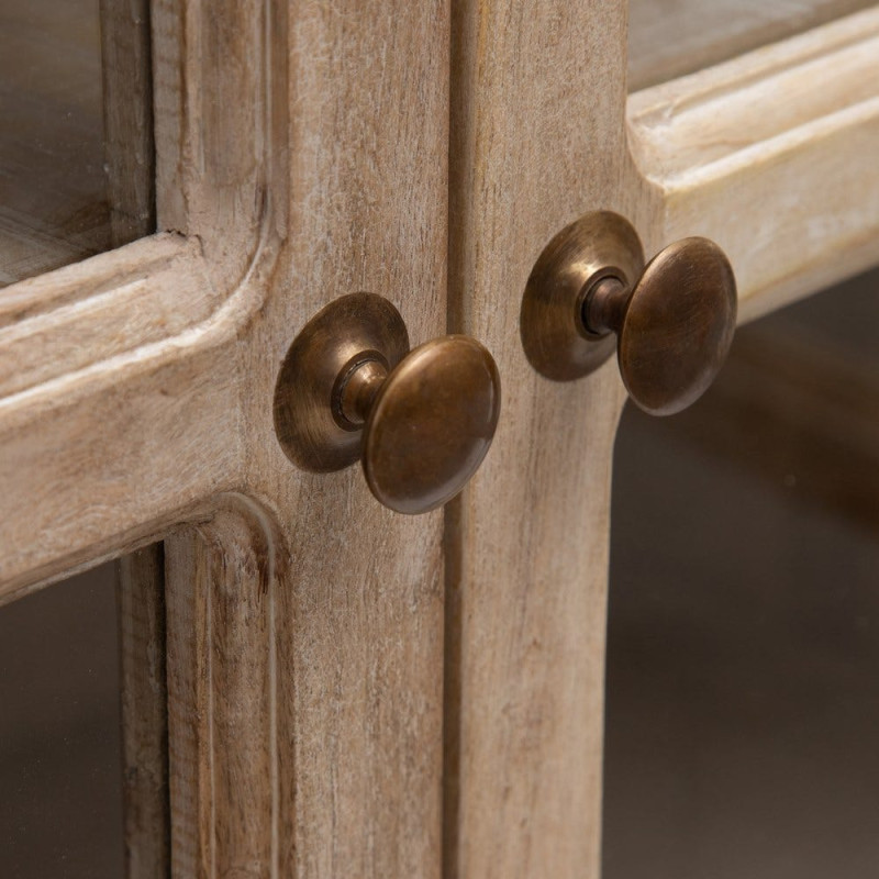 Grand Buffet Enfilade moderne Bas 4 portes en Bois de manguier Naturel Blanchi Verre Transparent Saimon - 6