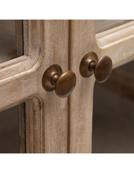 Grand Buffet Enfilade moderne Bas 4 portes en Bois de manguier Naturel Blanchi Verre Transparent Saimon - 6