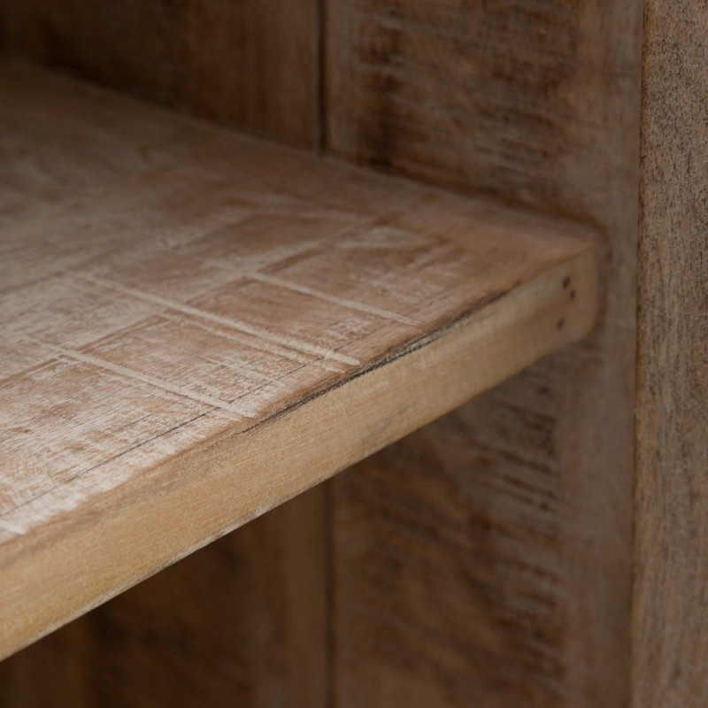 Grand Buffet Enfilade moderne Bas 4 portes en Bois de manguier Naturel Blanchi Verre Transparent Saimon - 7