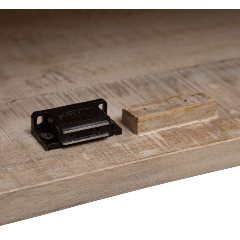 Grand Buffet Enfilade moderne Bas 4 portes en Bois de manguier Naturel Blanchi Verre Transparent Saimon - 8