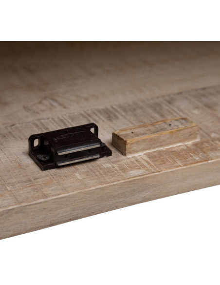 Grand Buffet Enfilade moderne Bas 4 portes en Bois de manguier Naturel Blanchi Verre Transparent Saimon - 8