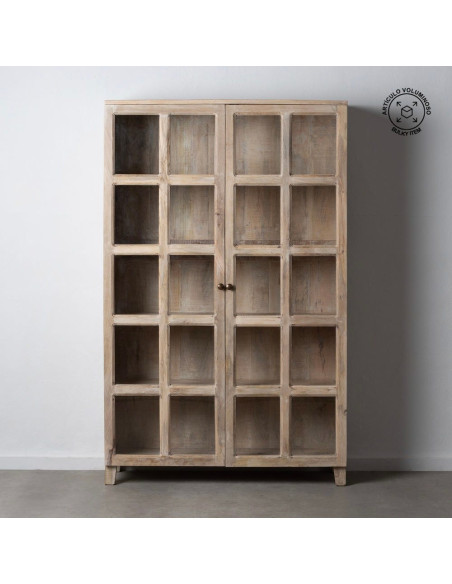 Grand Buffet Vitrine moderne Haut 2 portes en Bois de manguier Naturel Blanchi Verre Transparent Saimon - 10