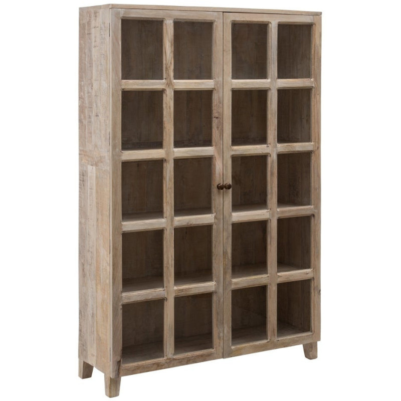 Grand Buffet Vitrine moderne Haut 2 portes en Bois de manguier Naturel Blanchi Verre Transparent Saimon - 1