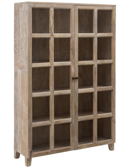 Grand Buffet Vitrine moderne Haut 2 portes en Bois de manguier Naturel Blanchi Verre Transparent Saimon - 1