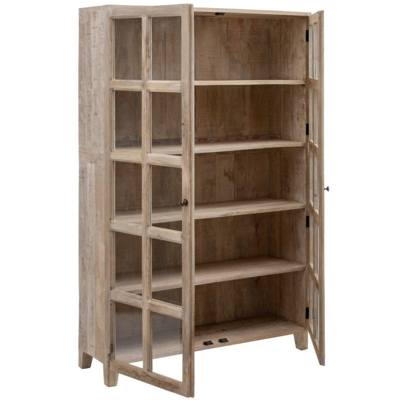 Grand Buffet Vitrine moderne Haut 2 portes en Bois de manguier Naturel Blanchi Verre Transparent Saimon - 3