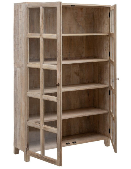 Grand Buffet Vitrine moderne Haut 2 portes en Bois de manguier Naturel Blanchi Verre Transparent Saimon - 3