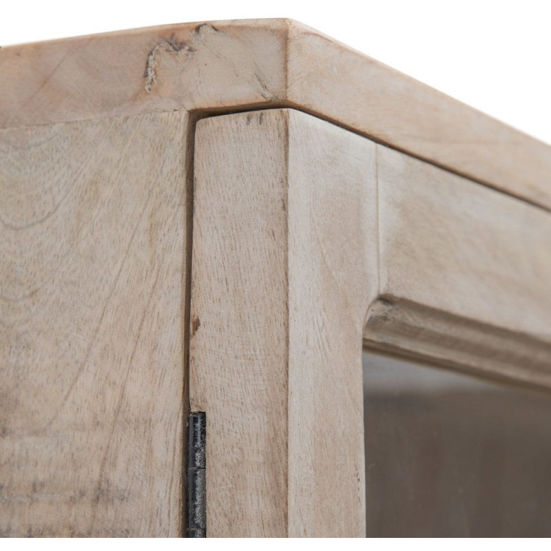 Grand Buffet Vitrine moderne Haut 2 portes en Bois de manguier Naturel Blanchi Verre Transparent Saimon - 4