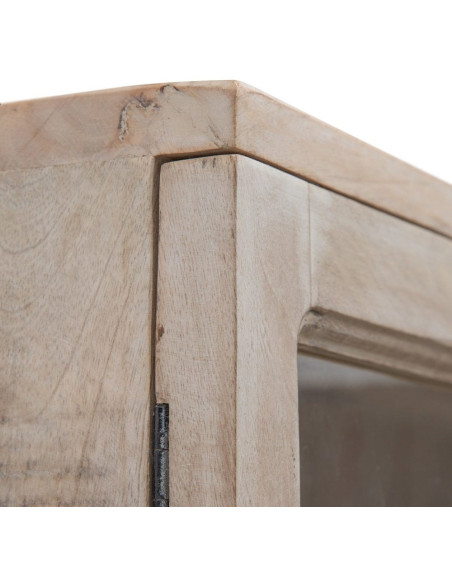 Grand Buffet Vitrine moderne Haut 2 portes en Bois de manguier Naturel Blanchi Verre Transparent Saimon - 4