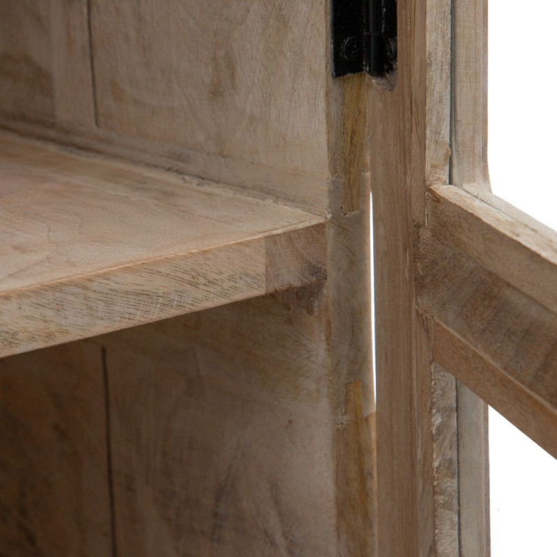 Grand Buffet Vitrine moderne Haut 2 portes en Bois de manguier Naturel Blanchi Verre Transparent Saimon - 5