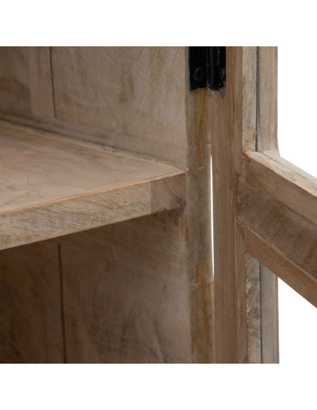 Grand Buffet Vitrine moderne Haut 2 portes en Bois de manguier Naturel Blanchi Verre Transparent Saimon - 5