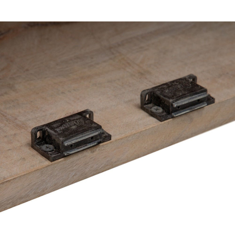 Grand Buffet Vitrine moderne Haut 2 portes en Bois de manguier Naturel Blanchi Verre Transparent Saimon - 7