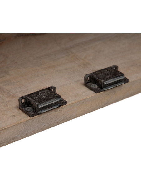 Grand Buffet Vitrine moderne Haut 2 portes en Bois de manguier Naturel Blanchi Verre Transparent Saimon - 7