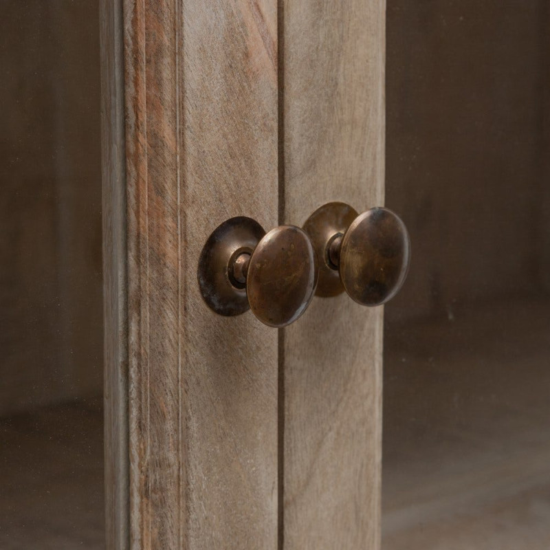 Grand Buffet Vitrine moderne Haut 2 portes en Bois de manguier Naturel Blanchi Verre Transparent Saimon - 8