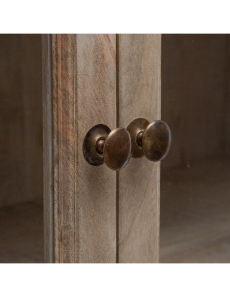 Grand Buffet Vitrine moderne Haut 2 portes en Bois de manguier Naturel Blanchi Verre Transparent Saimon - 8