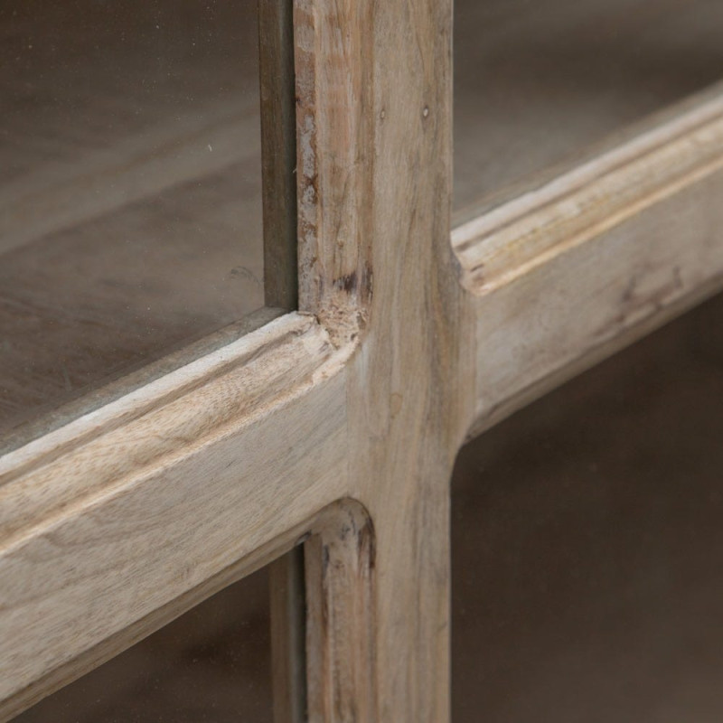 Grand Buffet Vitrine moderne Haut 2 portes en Bois de manguier Naturel Blanchi Verre Transparent Saimon - 9