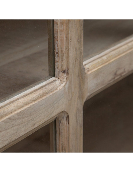 Grand Buffet Vitrine moderne Haut 2 portes en Bois de manguier Naturel Blanchi Verre Transparent Saimon - 9