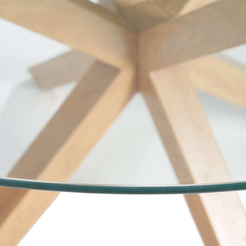 Table à manger moderne Ronde 6 personnes en Verre trempé Transparent Métal Effet bois naturel Karina - 3