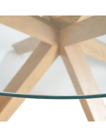 Table à manger moderne Ronde 6 personnes en Verre trempé Transparent Métal Effet bois naturel Karina - 3