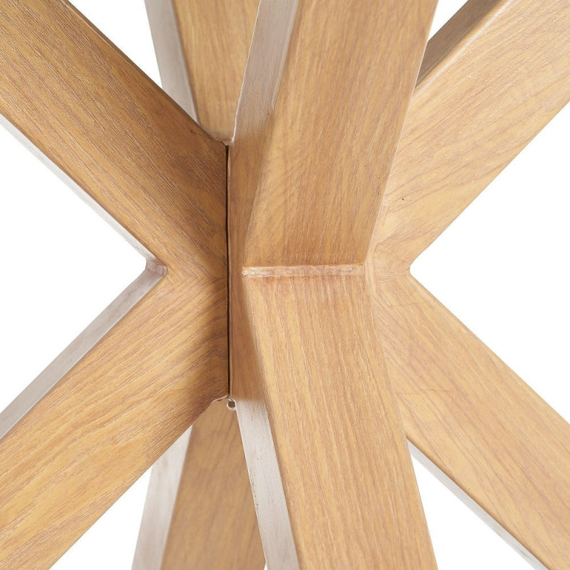 Table à manger moderne Ronde 6 personnes en Verre trempé Transparent Métal Effet bois naturel Karina - 6