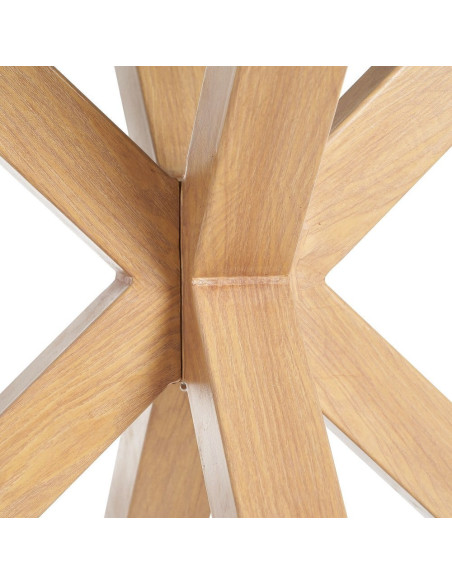 Table à manger moderne Ronde 6 personnes en Verre trempé Transparent Métal Effet bois naturel Karina - 6