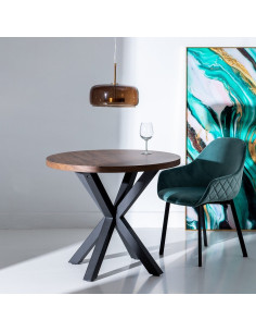 Table à manger moderne Ronde 4 personnes en Bois MDF Marron Métal Noir Maira - 1 2