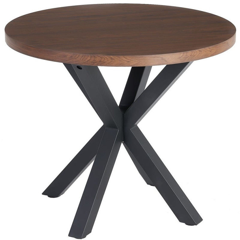Table à manger moderne Ronde 4 personnes en Bois MDF Marron Métal Noir Maira - 1